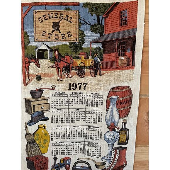 Beautiful Vintage 1977Calendar Tea Towel/Wall Hanger.General Store.Horse Country - Picture 2 of 3